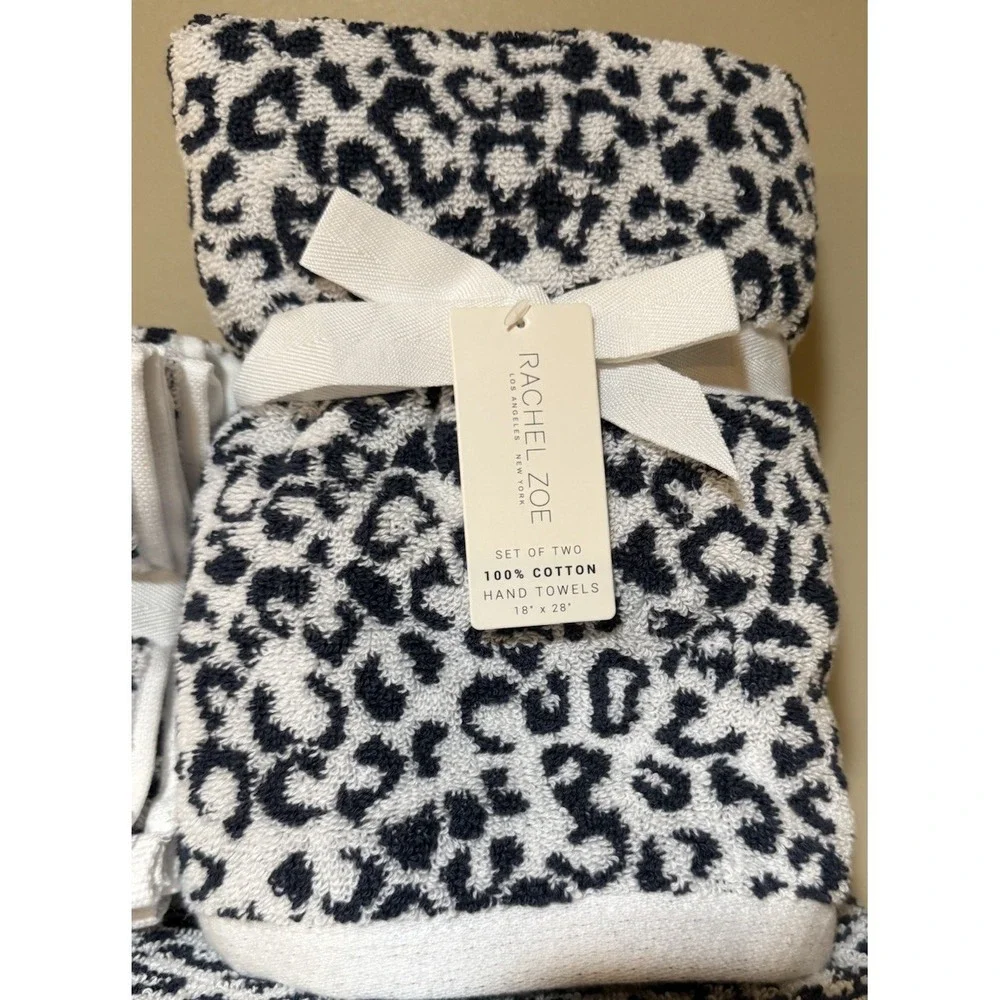 8pc Rachel Zoe Leopard Cheetah Animal Print Bath Hand Washcloth Towel Set NEW